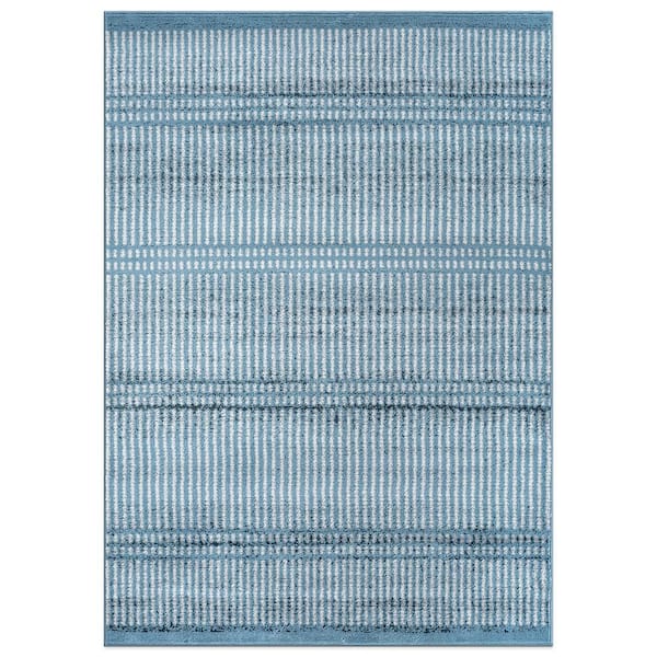 Contemporary Minimalistic Stripe LInes Blue 7 ft. 10 in. x 10 ft. Area Rug
