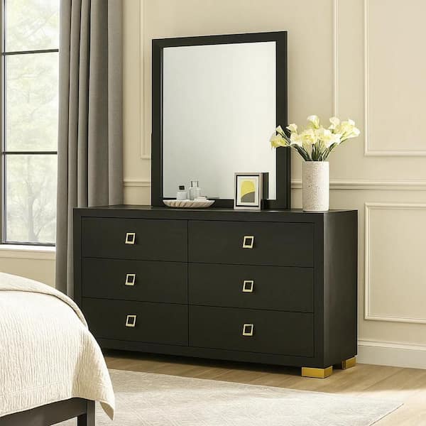Lati Black and Gold 6-Drawer 16 in. Dresser without Mirror