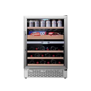 23.4 in. Luxury Hybrid Dual temperature Zone Gourmet Center Beverage cooler 43-Bottle+ Cans+ Fine Foods 110V, Stainless