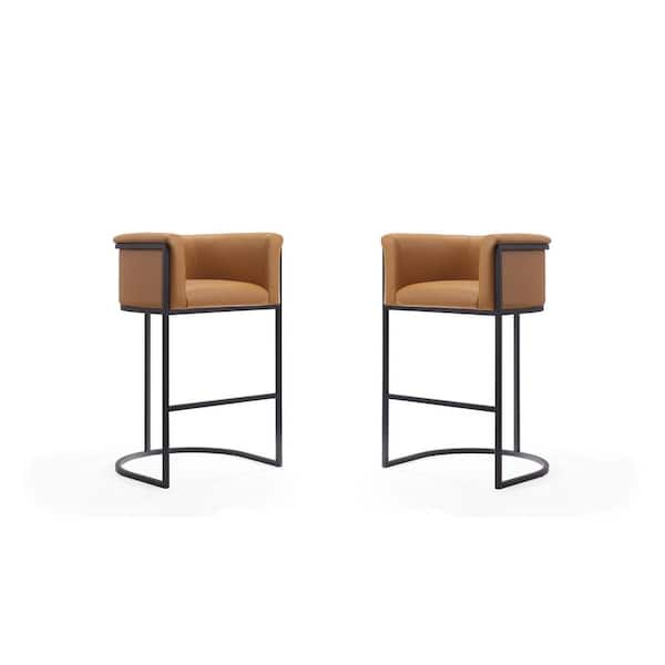 Manhattan Comfort Cosmopolitan 37.8 in. Camel and Black Metal Barstool (Set of 2)