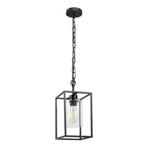 1-Light Black Hardwired Kitchen Island Lighting Fixtures with Glass Shade