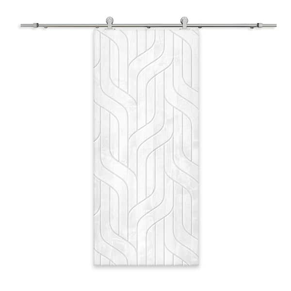 CALHOME 30 in. x 96 in. White Stained Pine Wood Modern Interior Sliding Barn Door with Hardware Kit
