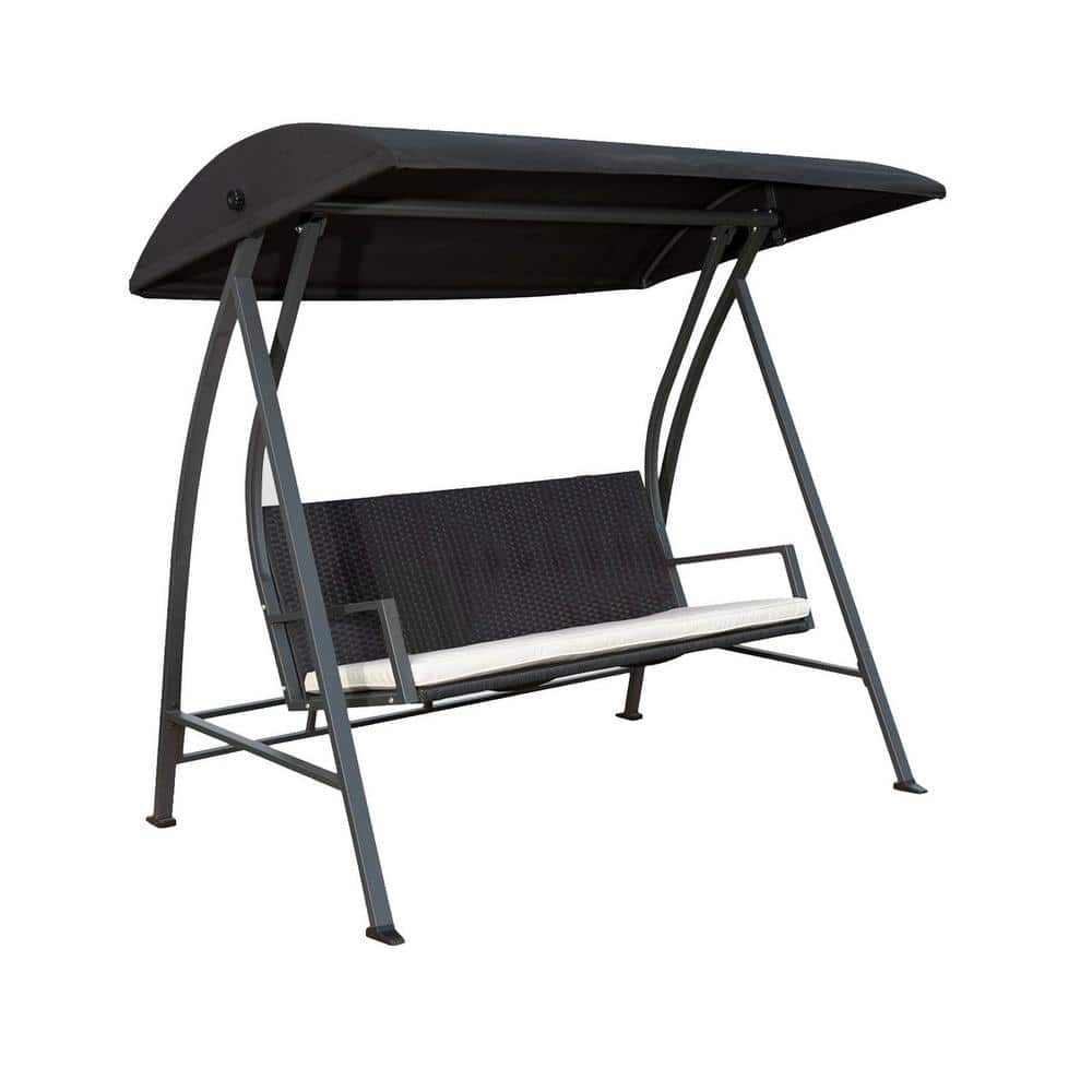 Kahomvis 74.8 in. 3Person Black Metal Patio Swing with Adjustable