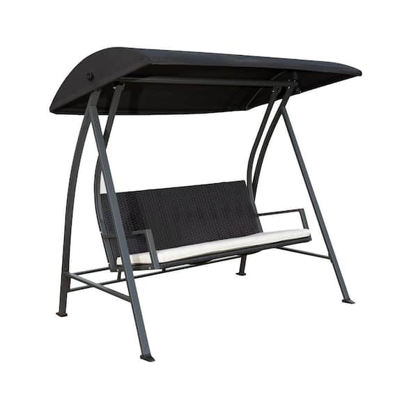 Kahomvis 74.8 in. 3Person Black Metal Patio Swing with Adjustable