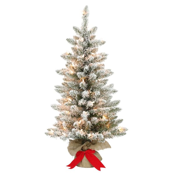 Puleo International 3 ft. Green Pre Lit Flocked Fraser Fir