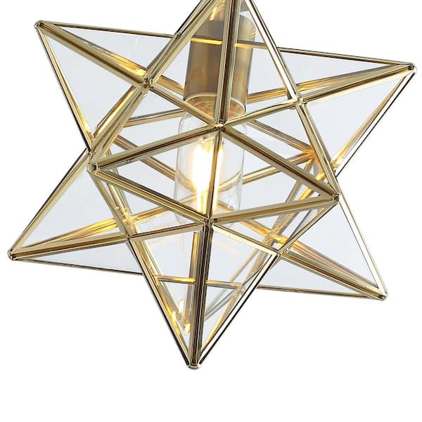 Brass Moravian Star Pendant Light Seeded Glass 14-in| Claxy