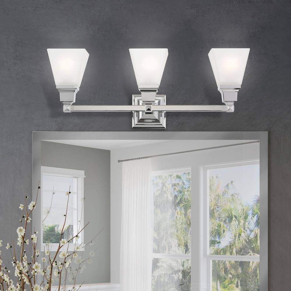 Polished Chrome 3-Light Bath Vanity with Milk Glass Shades