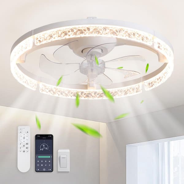 20 in. Small Indoor Flush Mount Ceiling Fan with Light and Remote Smart App Control Modern White Dimmable LED Fandelier