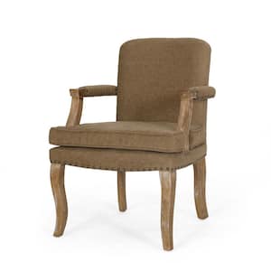 Ardson Dark Beige Fabric and Natural Brown Wood Upholstered Dining Chair