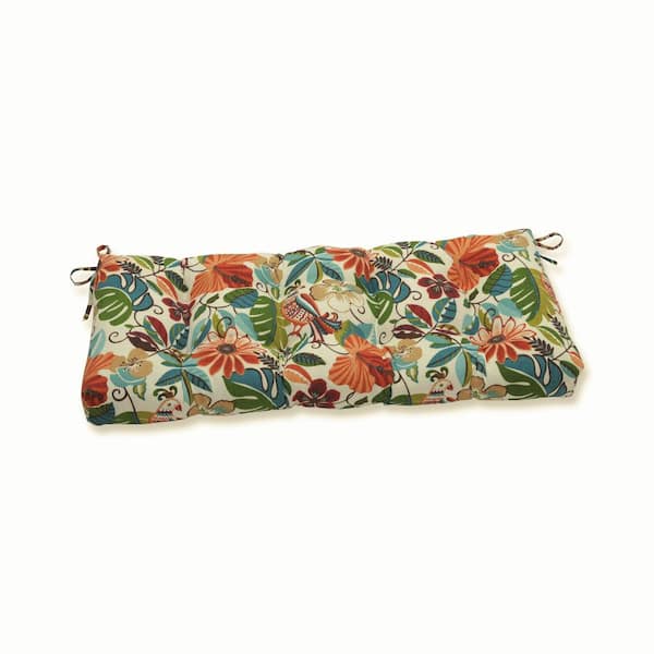Pillow Perfect Tropical Rectangular Outdoor Bench Cushion in Beige