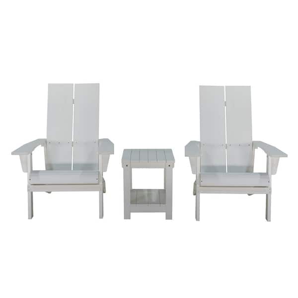 ITOPFOX White Weather Resistant Plastic Adirondack Chair Wood Adirondack Set of 2 Chair and 1 Small Side Table (3-Pack)