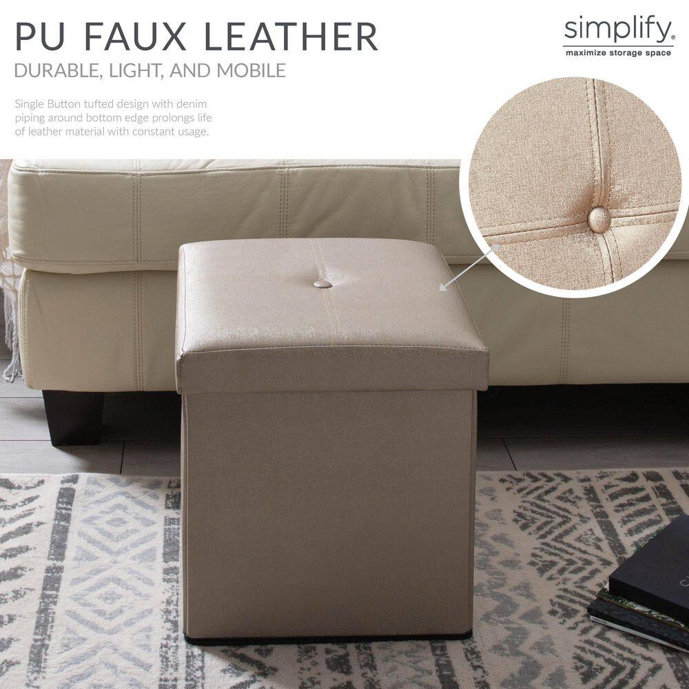 Bronze Faux Leather Folding Storage Ottoman Cube