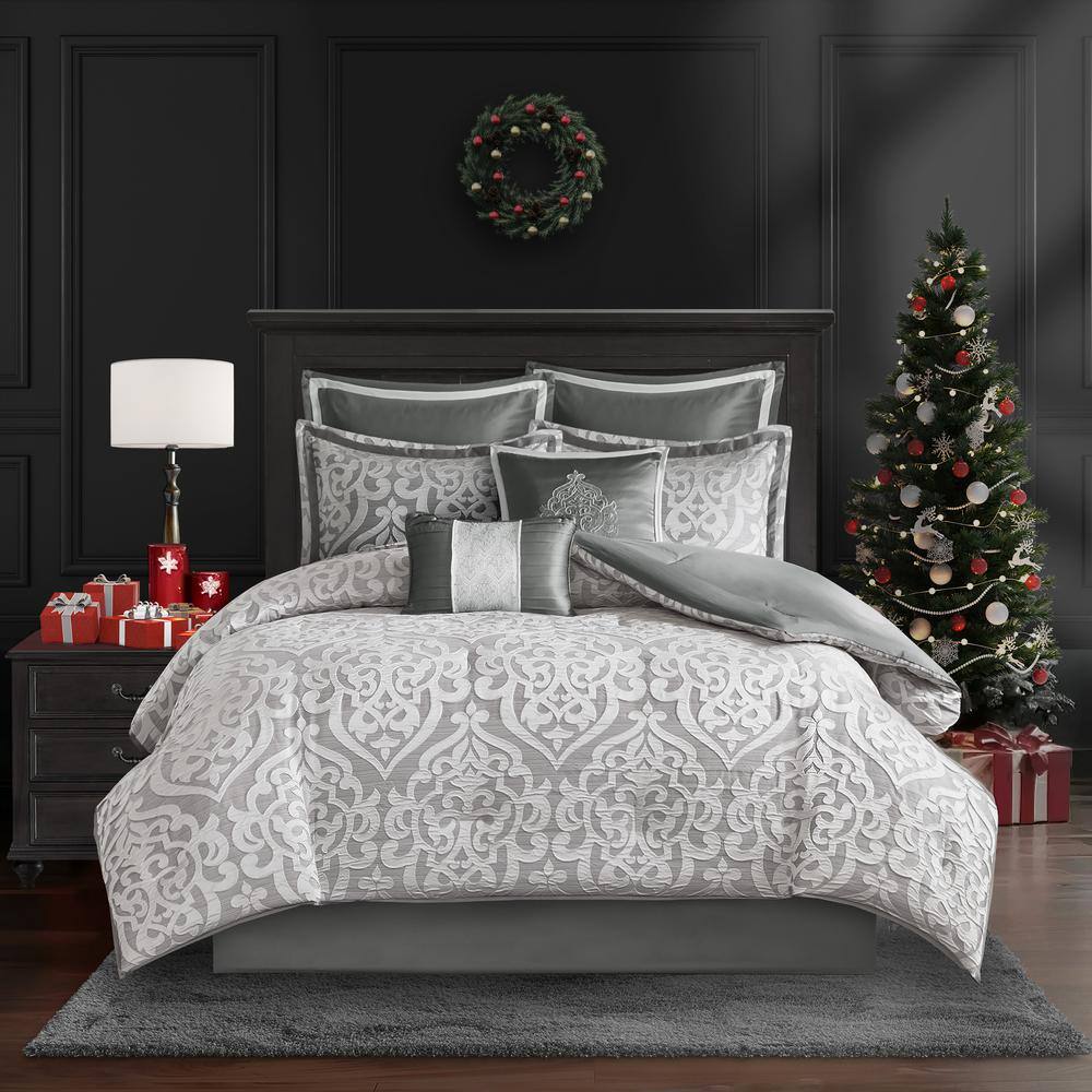 Silver Queen 8-Piece Microfiber Jacquard Comforter Set