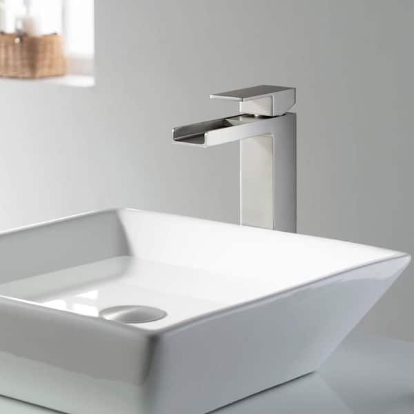 Waterfall Single Handle Bathroom Vessel Sink Faucet in Brushed Nickel