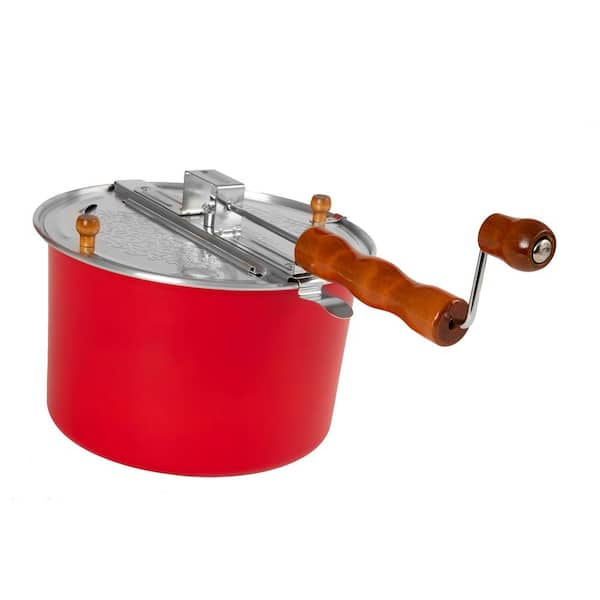 Whirley Pop 2-Piece 6 qt. Aluminum Red Stovetop Popcorn Popper with Metal Gears and Movie Theater Seasoning Tin