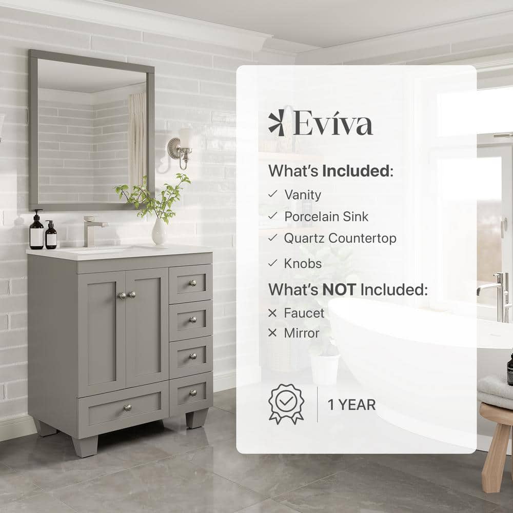 Happy 30" Gray Freestanding Bathroom Vanity with Marble Top