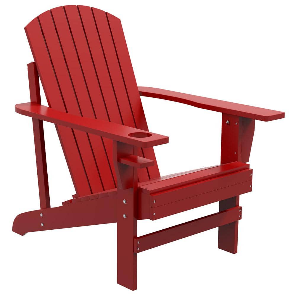 Outdoor Patio Wood Adirondack Chair with Cup Holder, Weather Resistant for 