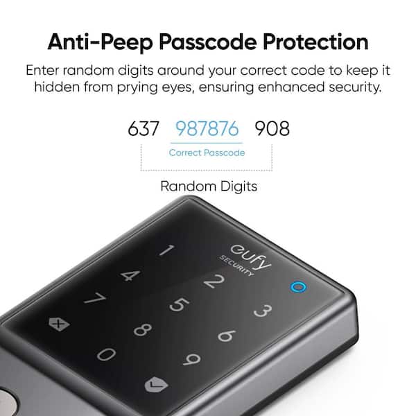 eufy Security C210 Black Smart Lock Wi-Fi with 5-in-1 Ways to Unlock by Mobile App, Keypad, Key, Apple Watch and Smart Assistants