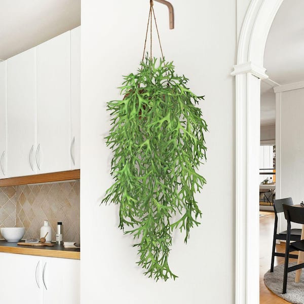 32 in. Artificial Staghorn Hanging Plant Greenery Foliage Bush (Set of 2)