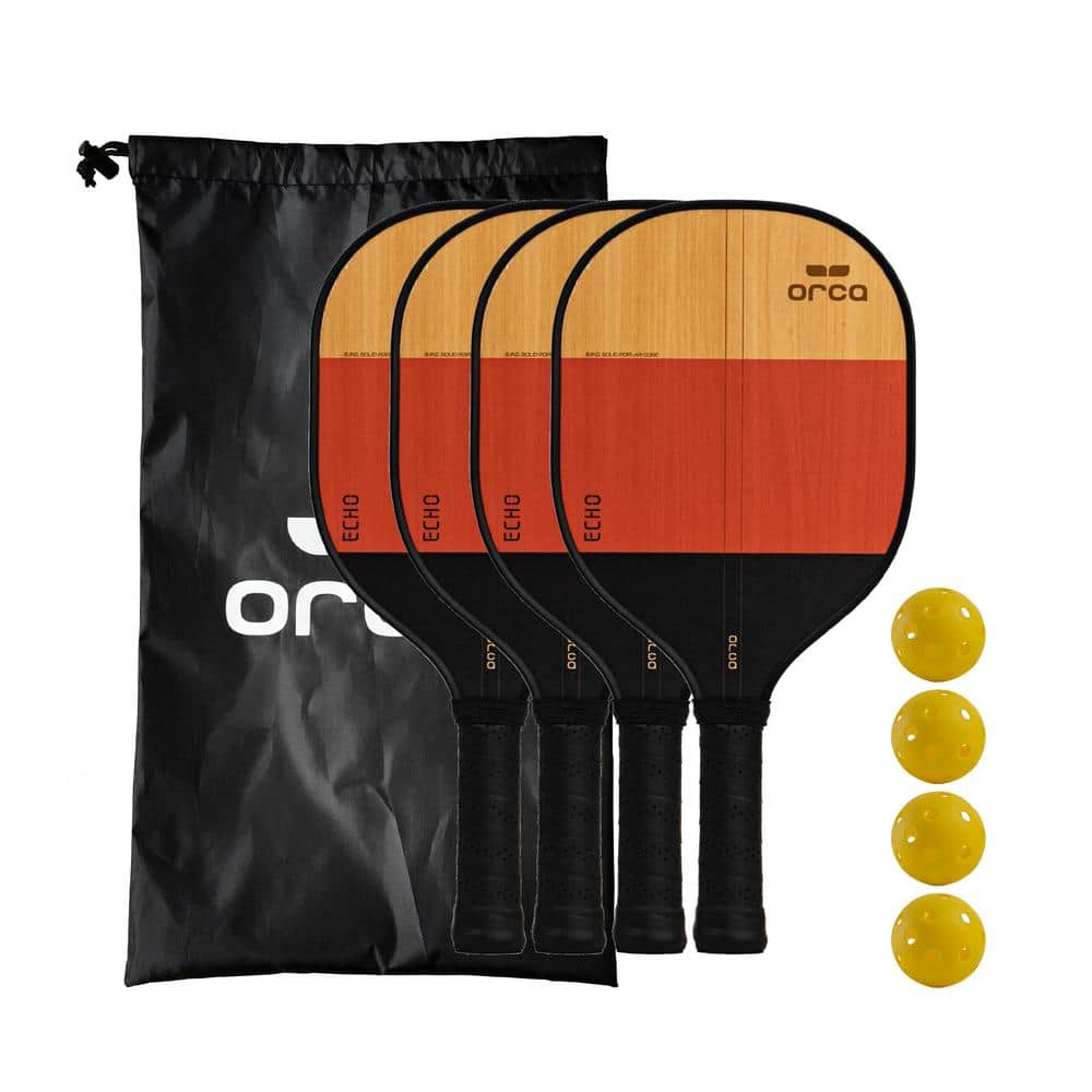 ORCA Echo 4-Pack Pickleball Paddle Maple Wood Core Sports Series Set with Travel Bag and Indoor Balls