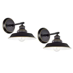 8.75 in. Matte Black Indoor Decorative Wall Sconce with Metal Shade (2-Pack)