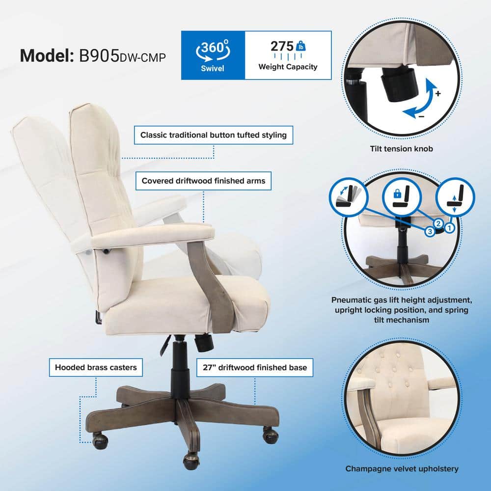 Executive High-Back Ergonomic Swivel Chair in Gray with Metal and Wood Accents