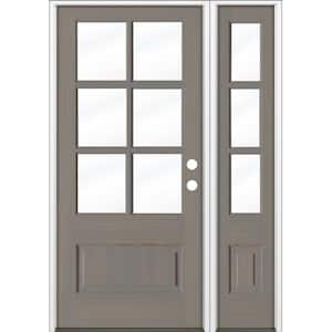36 in. x 80 in. Left Hand 3/4 6-Lite with Beveled Glass Grey Stain Douglas Fir Prehung Front Door Right Sidelite