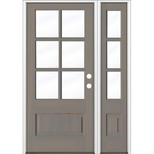 Krosswood Doors 50 in. x 80 in. Farmhouse 3/4 Lite Clear Glass Grey Stain Left-Hand/Inswing Hemlock Prehung Front Door w/ RSL