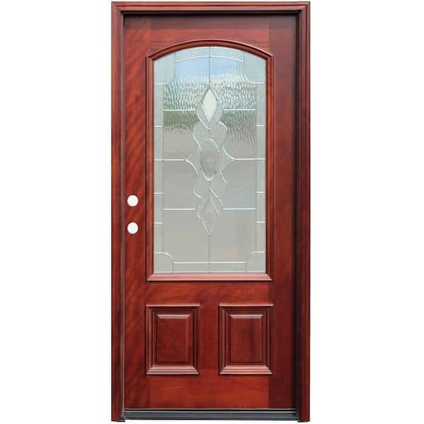 Pacific Entries 36 in. x 80 in. Traditional 3/4 Arch Lite Stained Mahogany Wood Prehung Front Door