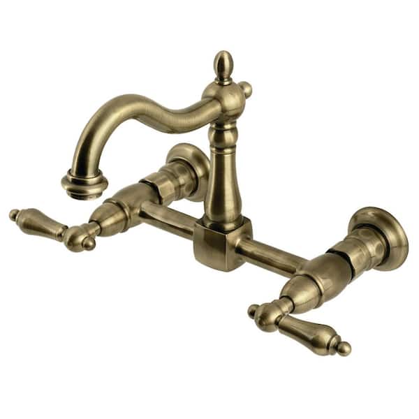 Heritage 2-Handle Wall-Mount Standard Kitchen Faucet in Antique Brass