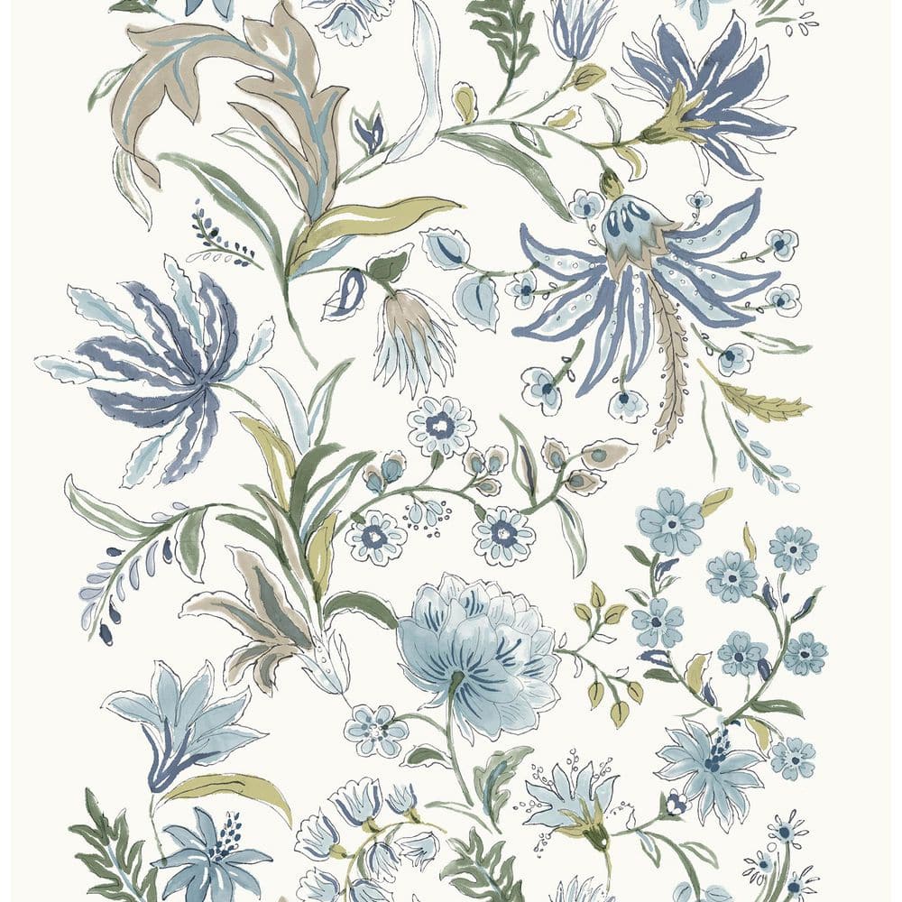 A-Street Prints Teonna Blue Floral Stripe Wallpaper 4147-27398