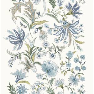Teonna Blue Floral Stripe Wallpaper Sample