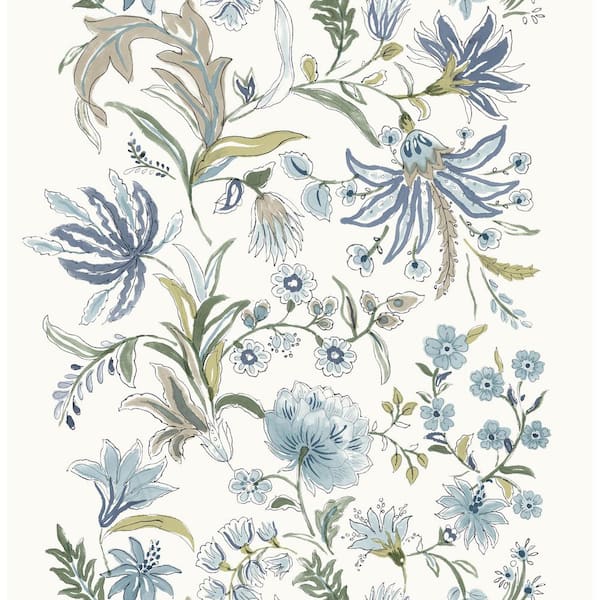 A-Street Prints Teonna Blue Floral Stripe Wallpaper Sample