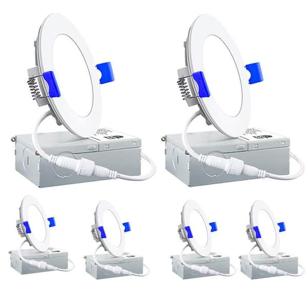 Honbei 5/6in.12-Watt Color Selectable Indoor LED Flush Mount Disk Light J-Box Dimmable 1050LM Ceiling Light 6-Pack