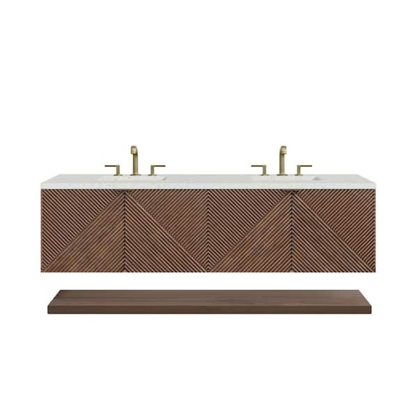James Martin Vanities Marcello 72.0 in. W x 23.5 in. D x 37.2 in. H Double Bathroom Vanity in Chestnut with Lime Delight Quartz Top