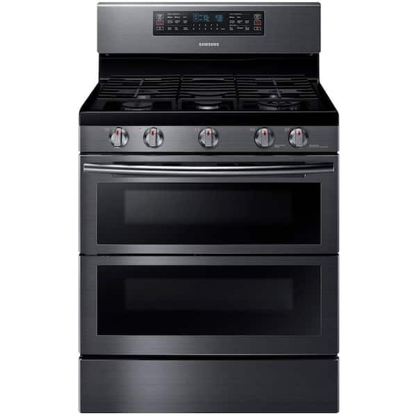 Samsung 30 in. 5.8 cu. ft. Double Oven Gas Range with Self-Cleaning Convection Oven in Fingerprint Resistant Black Stainless