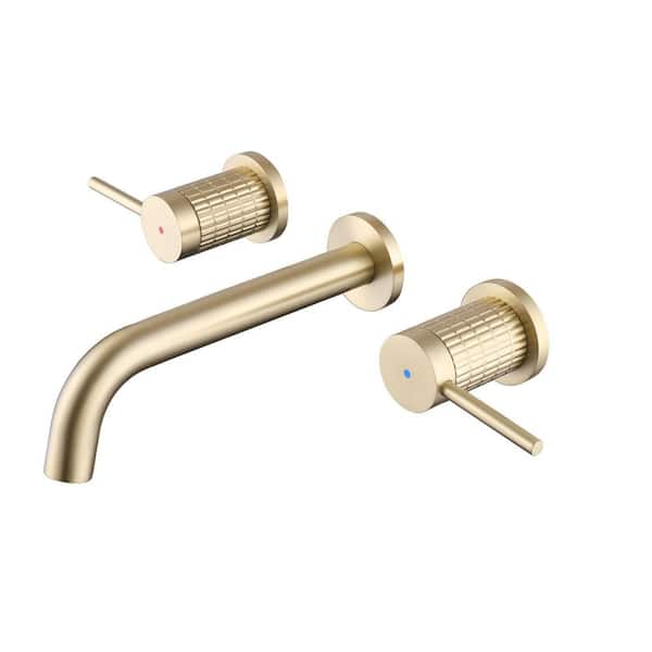 Double Handle 3-Hole Wall Mounted Bathroom Faucet in Brushed Gold
