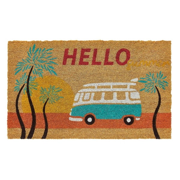 Hello Bus 18 in. x 30 in. Coir Indoor/Outdoor Door Mat Multi-Colored