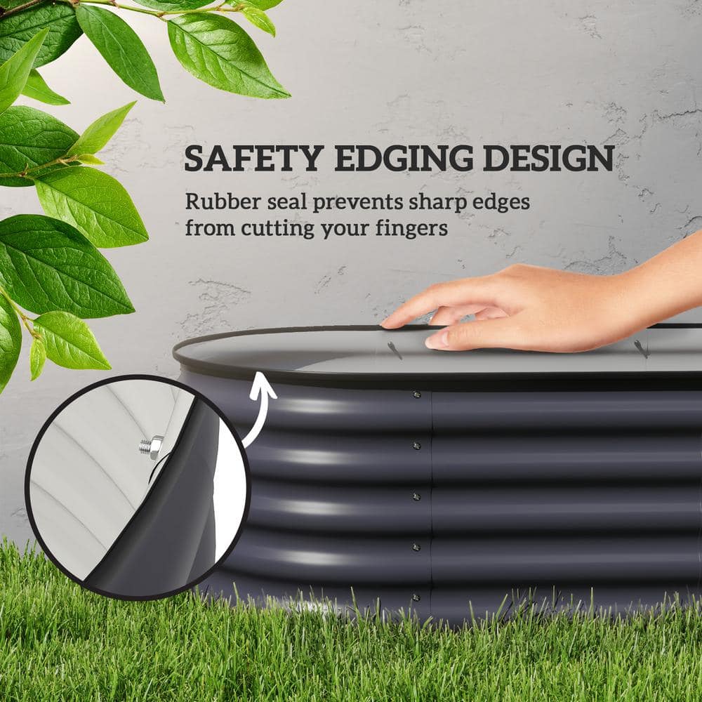 Dark Gray Galvanized Steel Raised Garden Bed Kit with Safety Edging