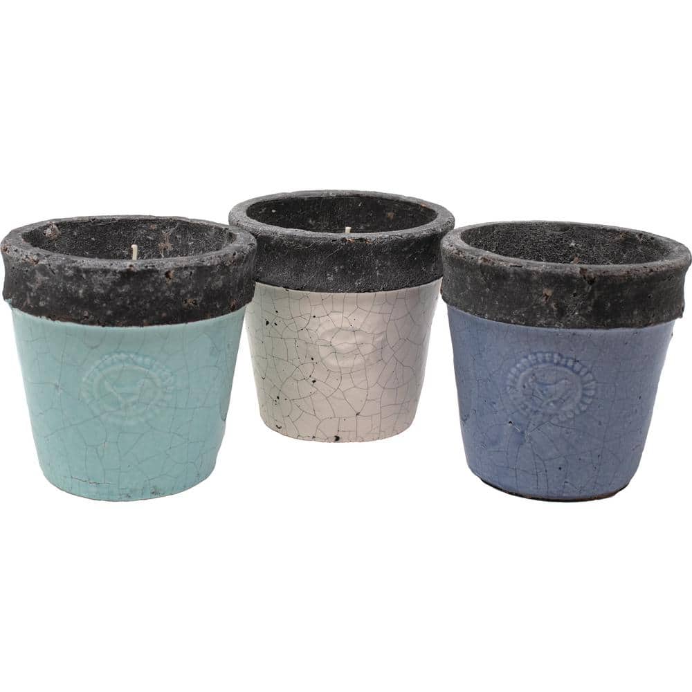 PATIO ESSENTIALS 6 oz. Citronella Candle Stone Flower Pot with Bird (3Pack) 20902CE2SPK The