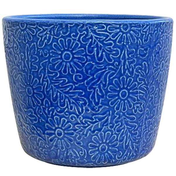 Lillian Medium Blue Ceramic Indoor Planter with Drainage Holes (12 in. L x 12 in. W x 10.1 in. H)