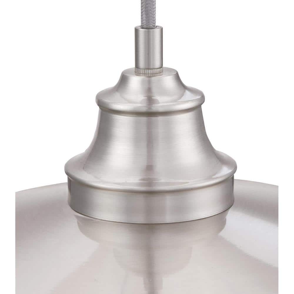 Vintage Inspired Brushed Nickel 1-Light Pendant with White Interior