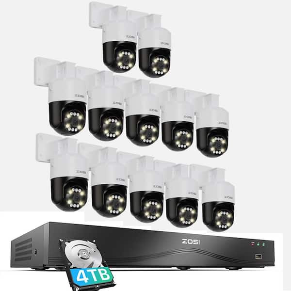 4K 16-Channel(32CH Expandable) POE 4TB NVR Security Camera System with 10-Wired 5MP 360° Pan Tilt Audio Outdoor Cameras