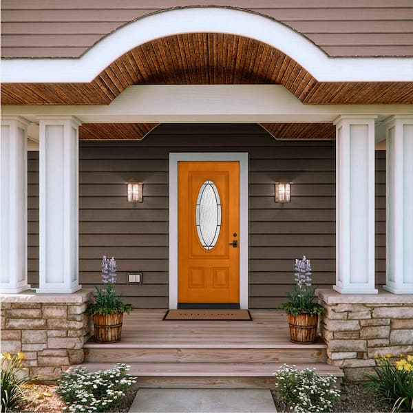 32 in. x 80 in. 3/4 Oval Lite Wendover Saffron Stained Fiberglass Prehung Left-Hand Inswing Front Door