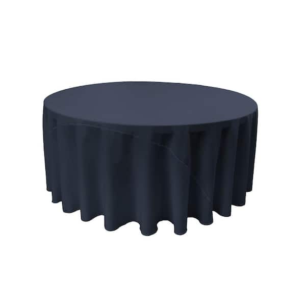 La Linen 132 In Navy Blue Polyester, How Many Chairs Can Fit Around A 72 Inch Round Tablecl