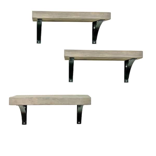 Intrinsic Haven Industrial Grace 16 in. W x 5.5 in. D Gray Pine Wood (Set of 3) Simple Bracket Decorative Wall Shelf Set