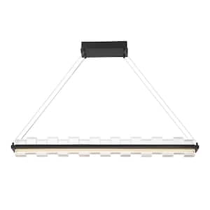 Bruco 40-Watt 2-Light Integrated LED Black Linear Chandelier with Clear Crystal Shade