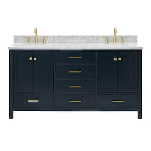 Cambridge 67 in.W x 22 in.D x 36 in.H Double Bath Vanity in Midnight Blue with Carrara White Marble Top with White Basin