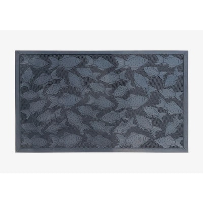 A1 Home Collections A1hc Door Gold Fish Black 24 in. x 36 in. Rubber Pin Indoor Outdoor Entrance Door Mat Fun Designed Floor Mat