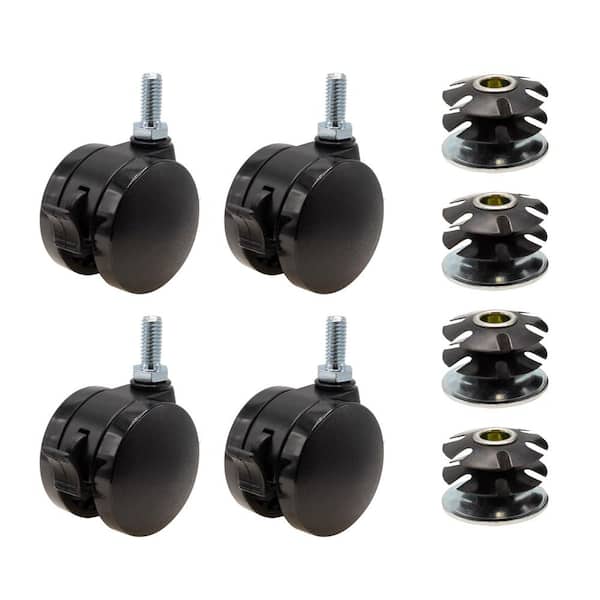 Outwater 2 in. Black Furniture Swivel Brake Caster 440 lbs. Load Rating for 1-1/2 in. Round, 16 up to 18 gauge tubing (4-Pack)